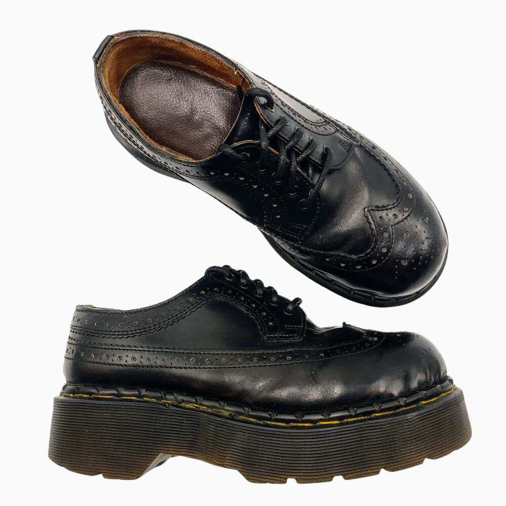 Dr. Martens 90s Vintage Brogue Platform Wingtip Steel Toe Black Womens Size 6